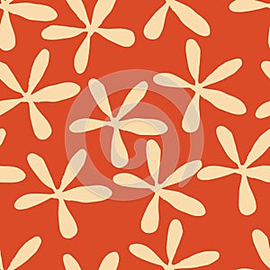 Beige stylized flowers on orange background seameless pattern.