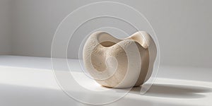 Beige Textured Abstract Sculpture on White Surface