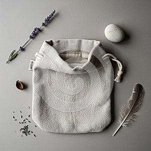 Beige, textured drawstring bag with a small label reading SoloS