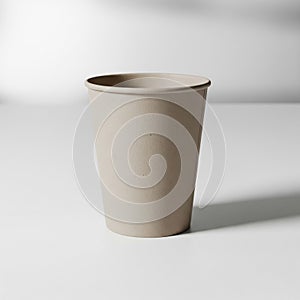 Beige Textured Paper Cup on White Surface in Studio Lighting