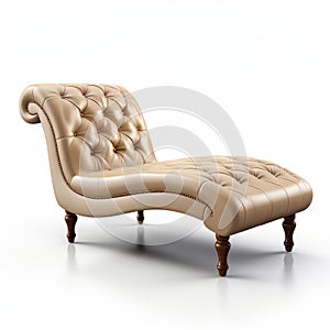 Beige Tufted Chaise Lounge 3d Render On White Background