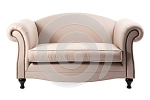 Beige two seater sofa isolated on transparent clear white background