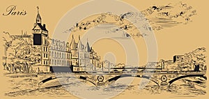 Beige vector hand drawing Paris 5