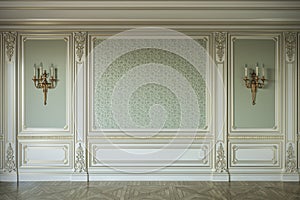 Beige wall panels in classical style with gilding. 3d rendering