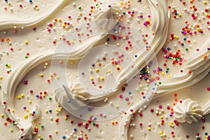 Beige whipped cream with colorful sprinkles.