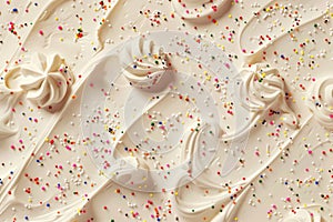 Beige whipped cream with colorful sprinkles.