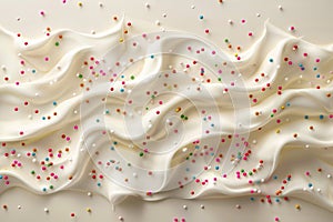 Beige whipped cream with colorful sprinkles.