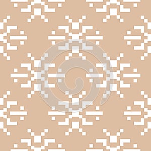 Beige and white geometric ornament. Seamless pattern