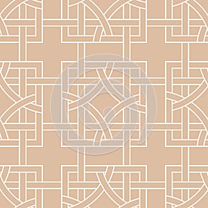 Beige and white geometric ornament. Seamless pattern