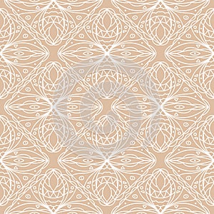 Beige and white geometric ornament. Seamless pattern