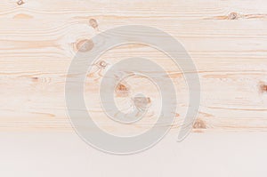 Beige and white new natural wood background with perspective, wall and shelf, blank.