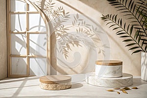 Studio wall interior with leaf shadow