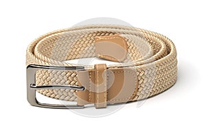 Beige woven braided textile stretch belt