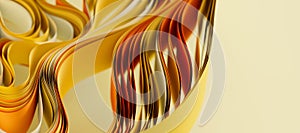 Beige and yellow layers of cloth or paper warping. Abstract fabric twist with shallow DOF. 3d render illustration