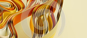 Beige and yellow layers of cloth or paper warping. Abstract fabric twist with shallow DOF. 3d render illustration