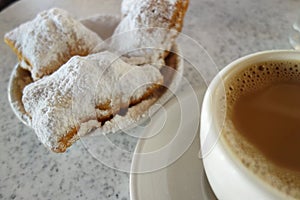 Beignets and chicory coffee in New Orleans