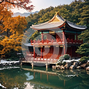 Beihai Wulongting, kind of Chinese Traditional Architecture. A pavilion. Shot in Winter, Beihai Park, Beijing. made photo