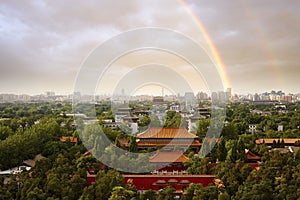 Beijing ancient and modern city in greens, China