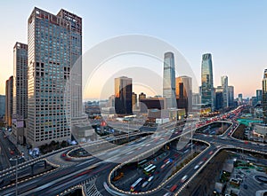 Beijing CBD Bridge and Street full of vehicles, rush hour traffic