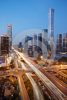 Beijing CBD Bridge and Street full of vehicles, rush hour traffic