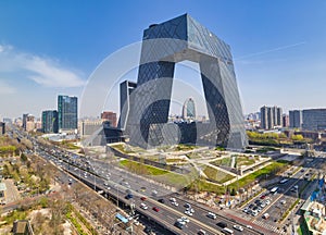 Beijing CBD skyline with China Central Television CCTV headquarters panorama in Beijing, China