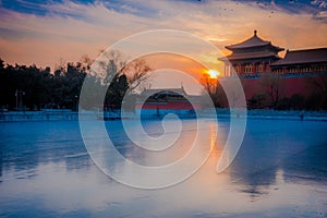 BEIJING, CHINA - 29 JANUARY, 2017: Beautiful temple building inside forbidden city, typical ancient Chinese architecture