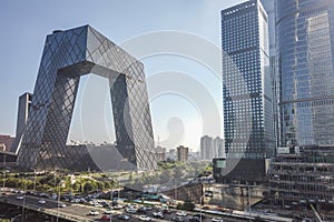 BEIJING, CHINA - Aug 03, 2020: Cars driving in rush hour on Guagnhua road in the East 3rd Ring of Beijing,China