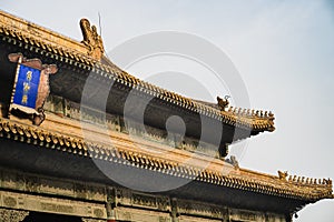 BEIJING, CHINA - DECEMBER 29, 2019. Hall of Supreme Harmony roof detail, Forbidden City, Beijing