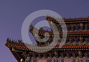 Night view of the Wanchun Pavilion at Jingshan Park in Beijing, China