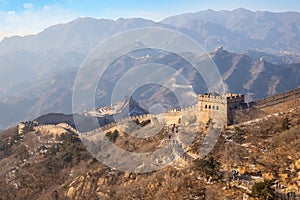 Beijing, China - Jan 14 2020: The Great wall of China at Badaling built in Ming Dynasty, it`s the most poppular section for