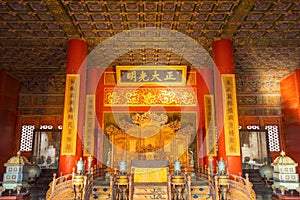 A throne inside Qianqinggong Palace of Heavenly Purity in Forbidden City