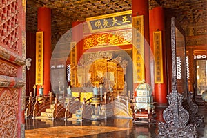 A throne inside Qianqinggong Palace of Heavenly Purity in Forbidden City