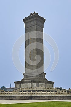 Beijing, China - June 2019: Monument to the People`s Heroes, Tiananmen square