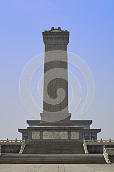 Beijing, China - June 2019: Monument to the People`s Heroes, Tiananmen square