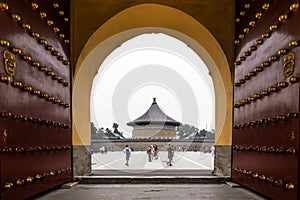 Beijing, China - May 26, 2018: The iconic hot-spot view of traveler walking to sea around Imperial Vault of Heaven