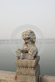 Beijing, China stone lions on lugou bridge