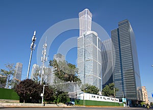 Beijing China World Trade Center`s new landmark China Zun Building and other high-rise buildings next to it photo