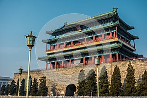 Beijing, China at the Zhengyangmen Gatehouse in Tiananmen Square