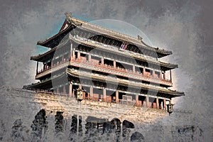 Beijing, China at the Zhengyangmen Gatehouse in Tiananmen Square