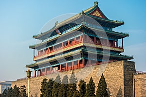 Beijing, China at the Zhengyangmen Gatehouse in Tiananmen Square