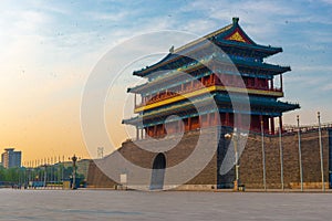 Beijing, China at the Zhengyangmen Gatehouse in Tiananmen Square