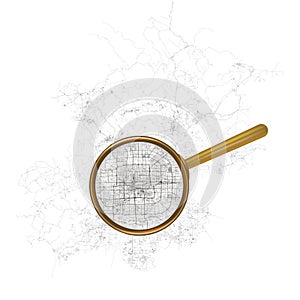 Beijing city ,China,Urban detail Streets Roads Map with magnifying glass,vector element template image