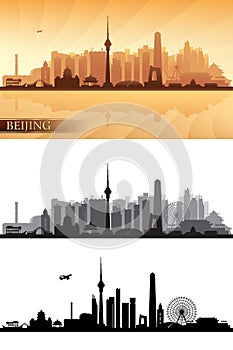 Beijing city skyline detailed silhouettes Set