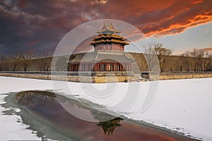 Beijing Forbidden City in winter evening, China