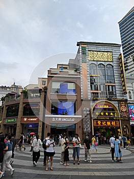 beijing road pedestrian street bustling daytime street scene in south china guangzhou tianhe guangdong china