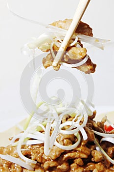 Beijing sauce shredded pork ï¼ˆJing jiang rou siï¼‰â€” close-up
