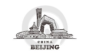 Beijing sketch skyline. China, Beijing hand drawn vector illustration