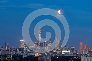 Beijing skyline lunar eclipse