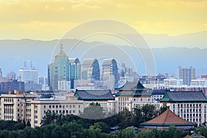 Beijing skyline on sunset