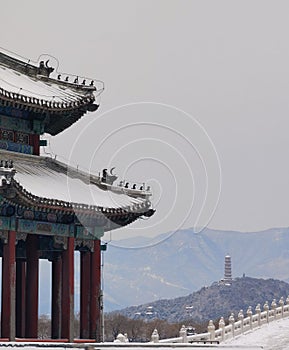 Beijing Summer Palace winter snow view, China